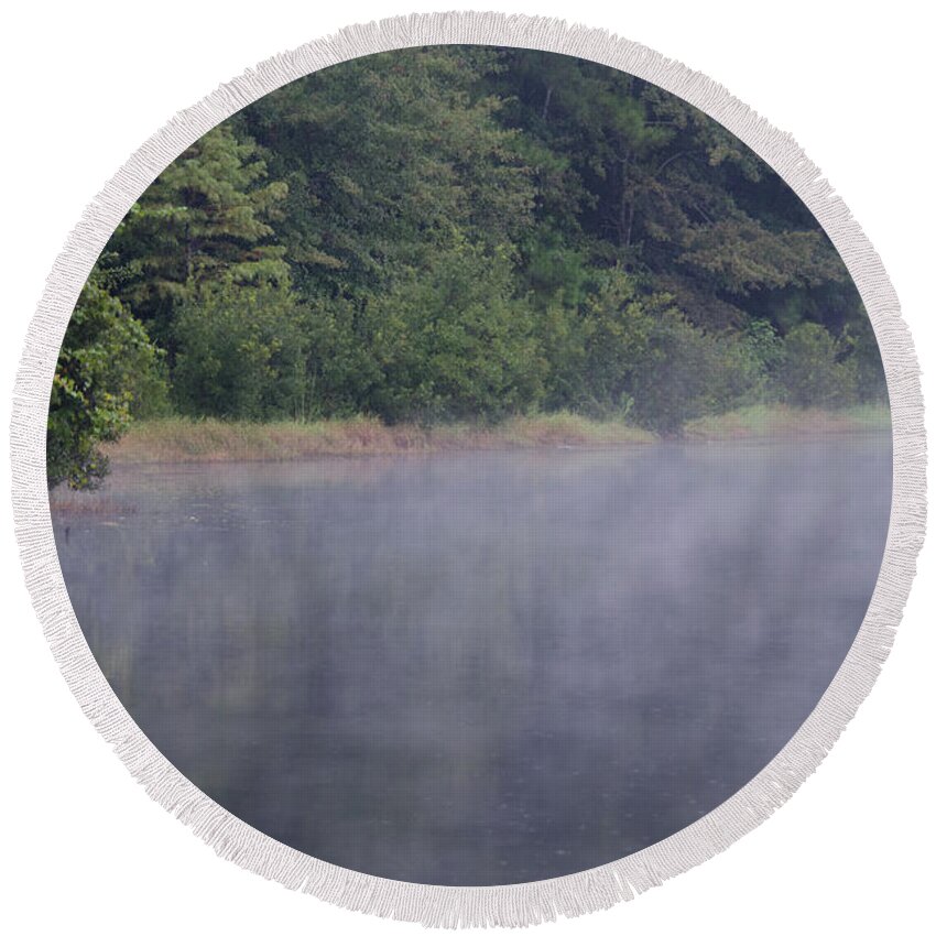 Fog Round Beach Towel featuring the photograph Lowcountry Morning Lake Fog by Dale Powell