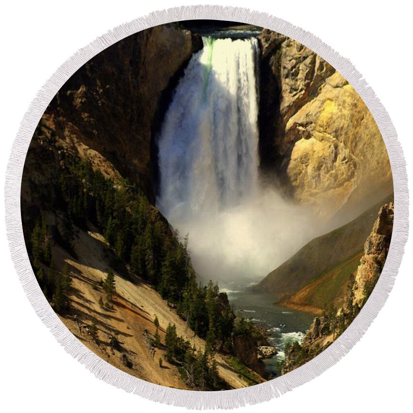 Yellowstone National Park Round Beach Towel featuring the photograph Lower Falls 2 by Marty Koch