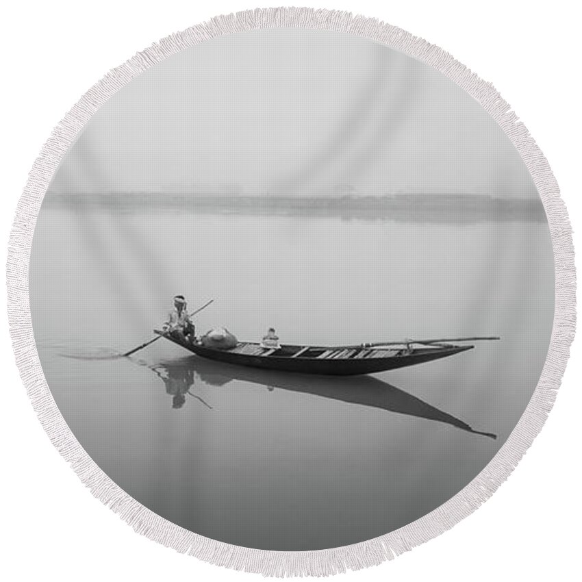 Chriscousins Round Beach Towel featuring the photograph Lower Ganges - Misty Morinings by Chris Cousins