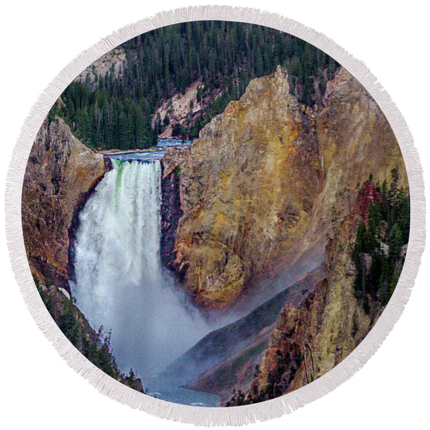 Yellowstone Round Beach Towel featuring the photograph Lower Yellowstone Falls II by Bill Gallagher