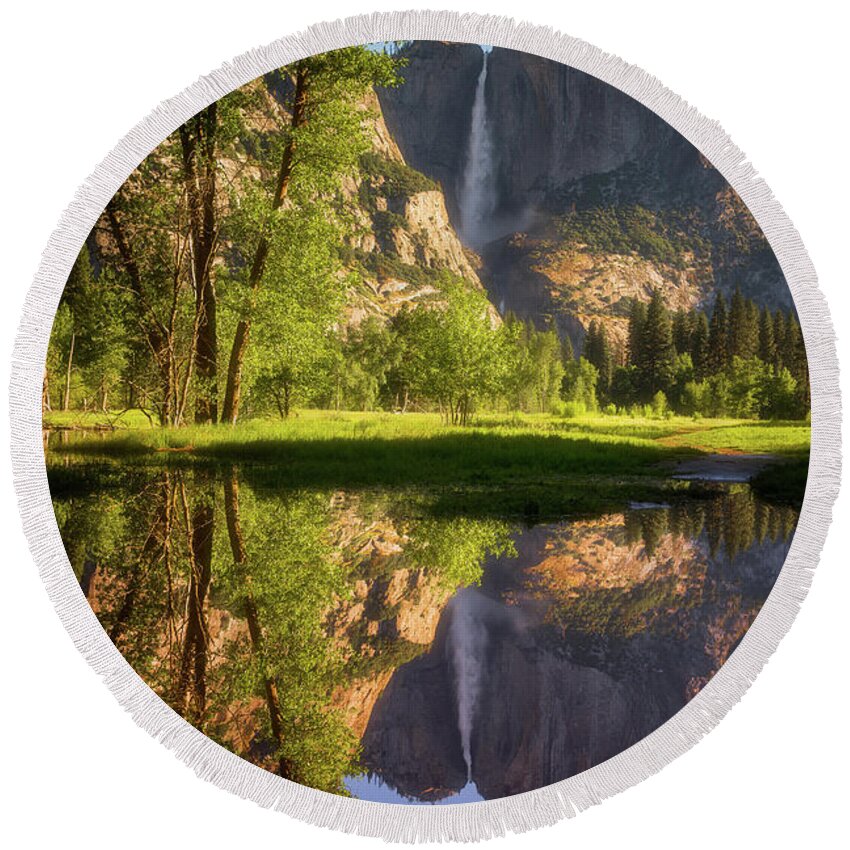 National Park Round Beach Towel featuring the photograph Lower Yosemite Morning by Darren White