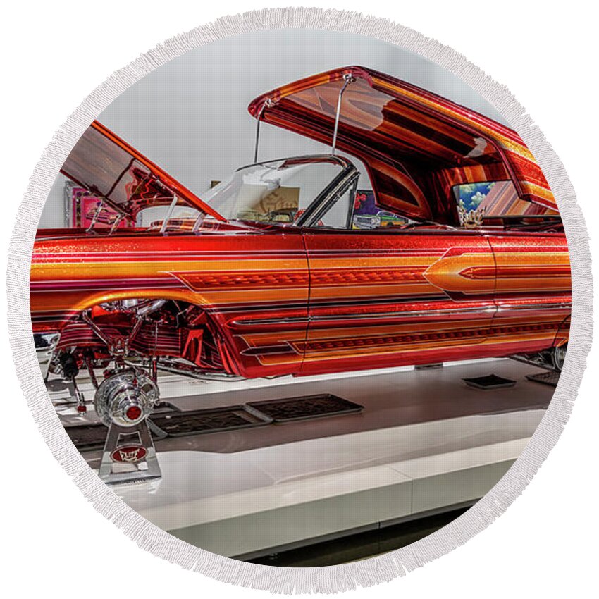 1963 Chevrolet Impala Round Beach Towel featuring the photograph Lowrider - 1963 Chevrolet Impala by Gene Parks