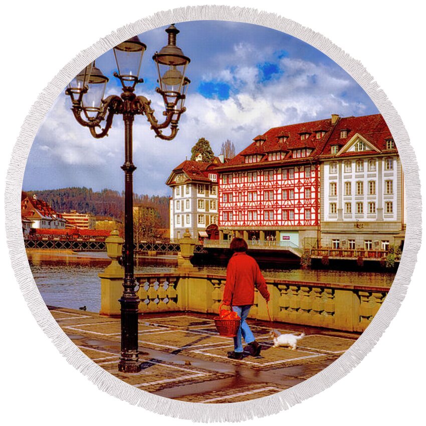 Lucerne Round Beach Towel featuring the photograph Lucerne spring by Tom Jelen