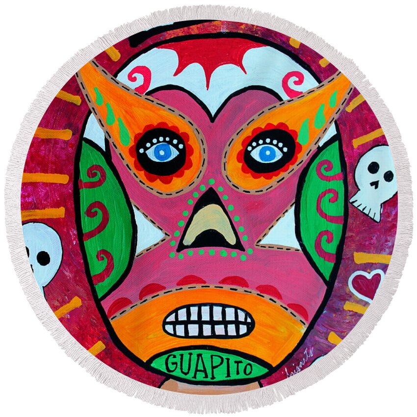 Lucha Libre Round Beach Towel featuring the painting Lucha Libre by Pristine Cartera Turkus