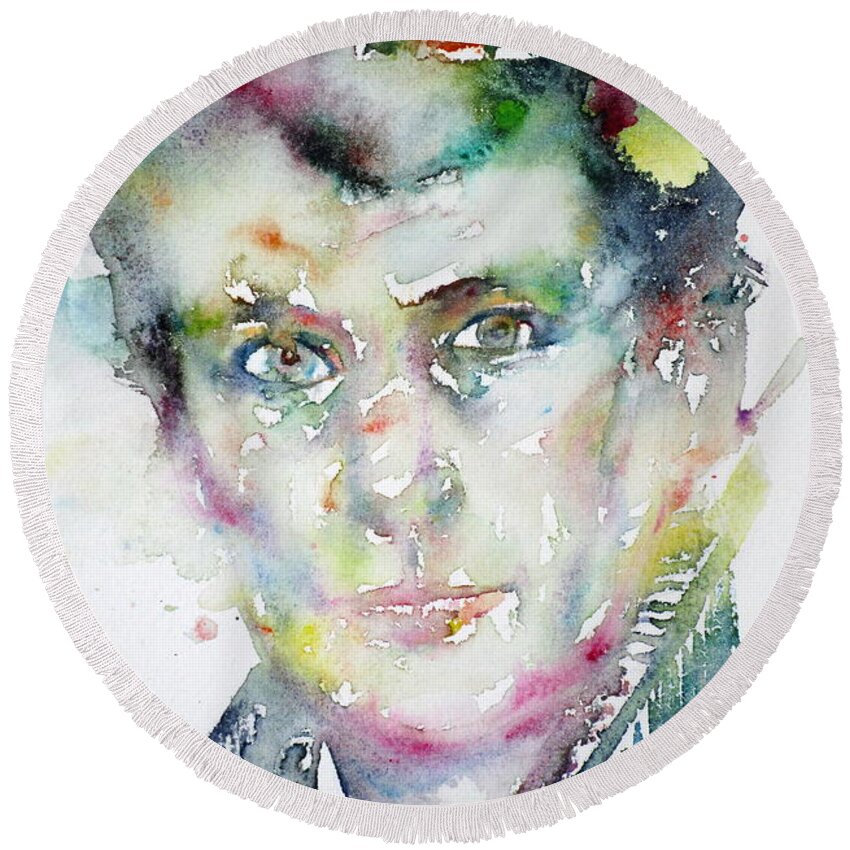 Freud Round Beach Towel featuring the painting LUCIAN FREUD - watercolor portrait.3 by Fabrizio Cassetta