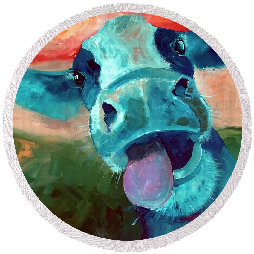  Farm Round Beach Towel featuring the painting Lucy by Sean Parnell