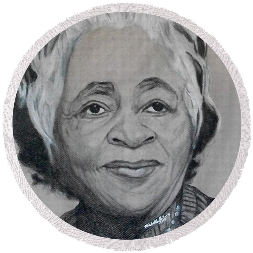 Portrait Round Beach Towel featuring the drawing Lula Bannister-Johnson by Michelle Gilmore