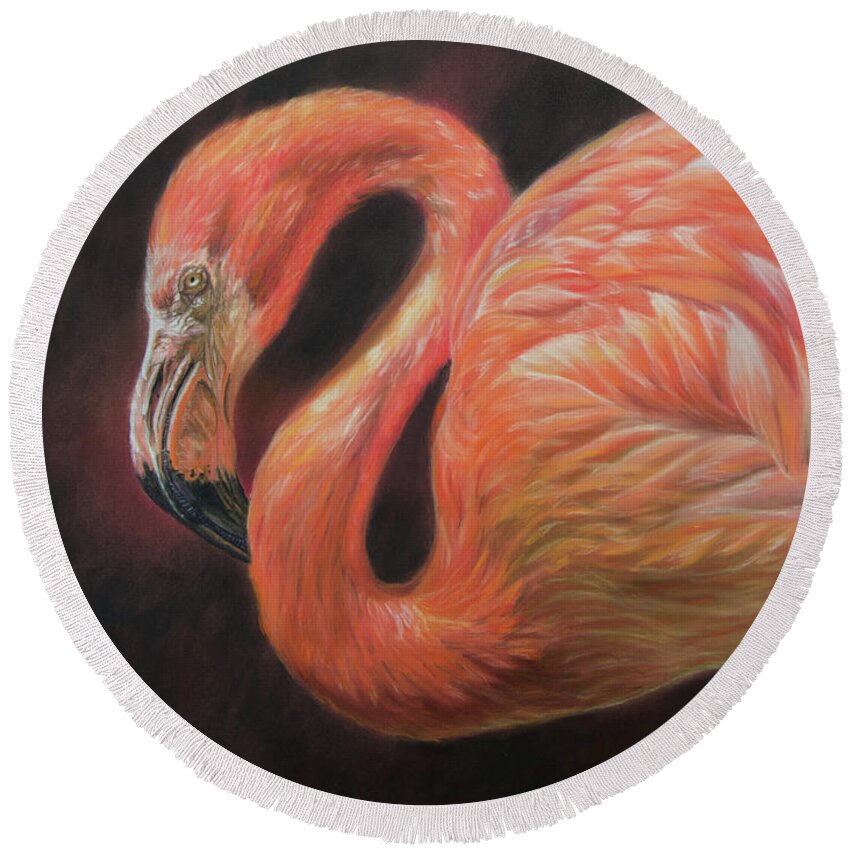 Flamingo Round Beach Towel featuring the pastel Luminescence by Kirsty Rebecca