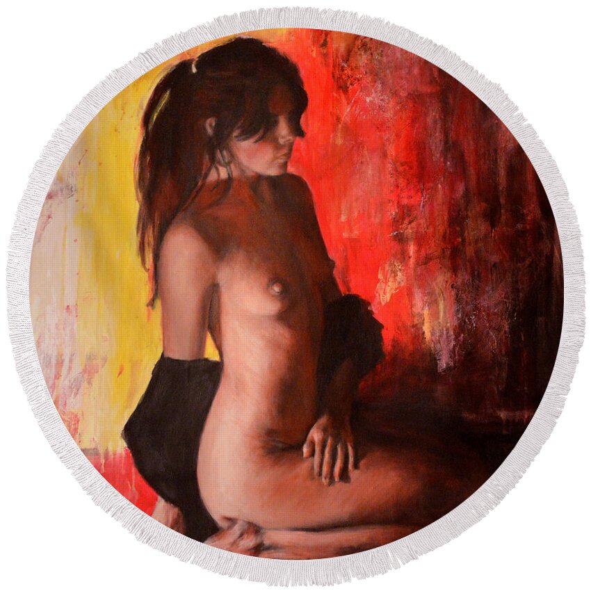 Nudes Round Beach Towel featuring the painting Luminoso 2 by Escha Van den bogerd