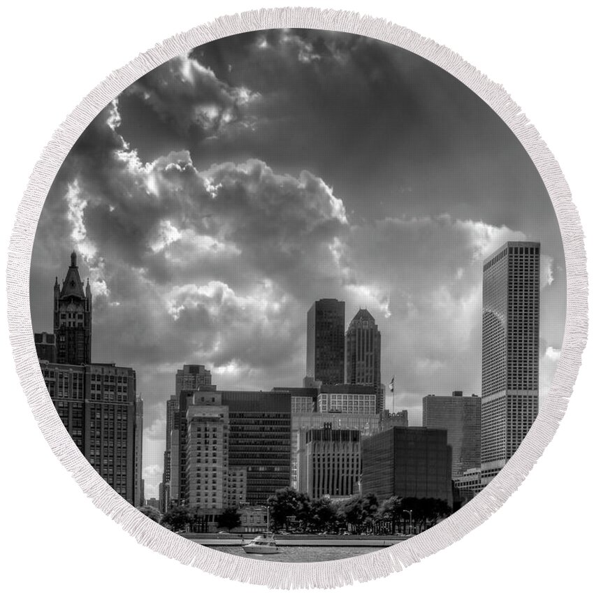 Chicago Round Beach Towel featuring the photograph Luminous Chicago by John Roach