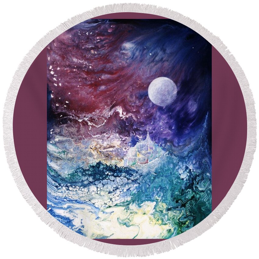 Spiritual Round Beach Towel featuring the painting Luna Chrysalis by Lee Pantas