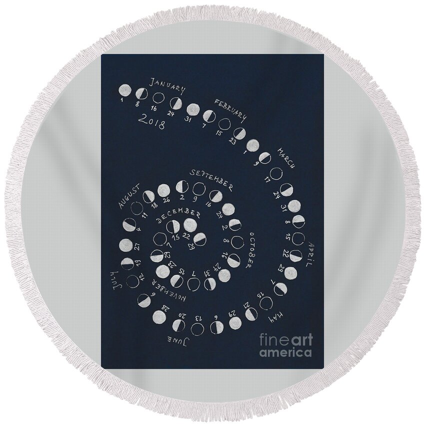 Lunar Round Beach Towel featuring the drawing Lunar Calendar 2018 / Northern Hemisphere by Flavia Westerwelle
