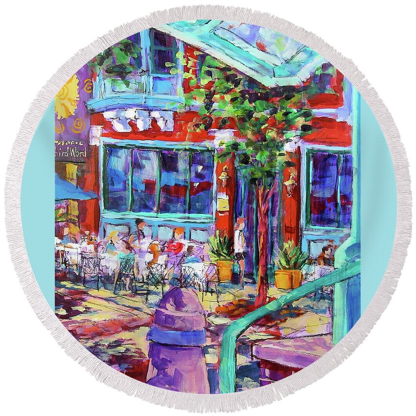 Painting Round Beach Towel featuring the painting Lunch Alfresco by Les Leffingwell