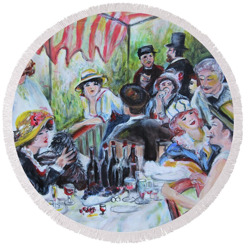 Renoir Round Beach Towel featuring the painting Luncheon of the Boating Party by Denice Palanuk Wilson