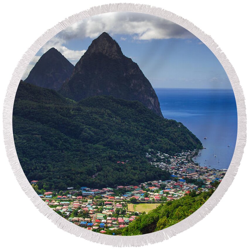 Saint Lucia Round Beach Towel featuring the photograph LURE of SAINT LUCIA by Karen Wiles