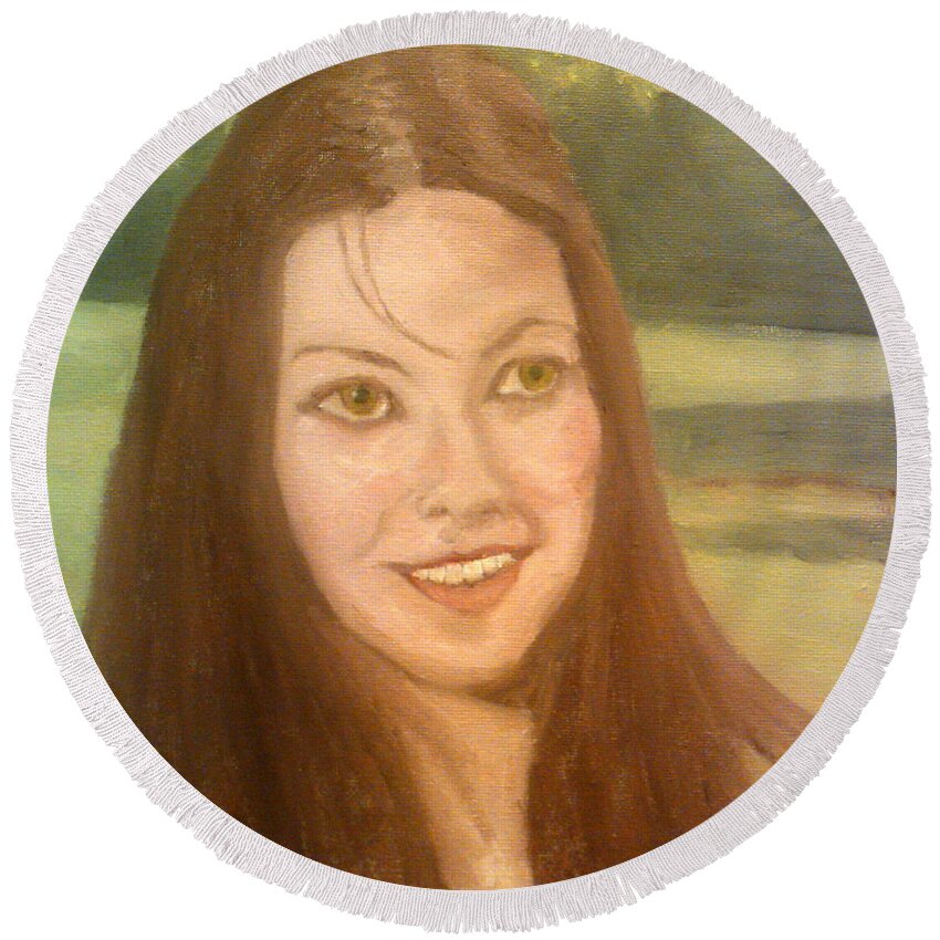 Lynne Frederick Round Beach Towel featuring the painting Lynne Frederick by Peter Gartner