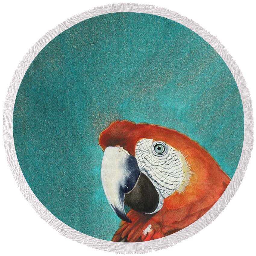 Bird Round Beach Towel featuring the painting Mac II Watercolor by Kimberly Walker