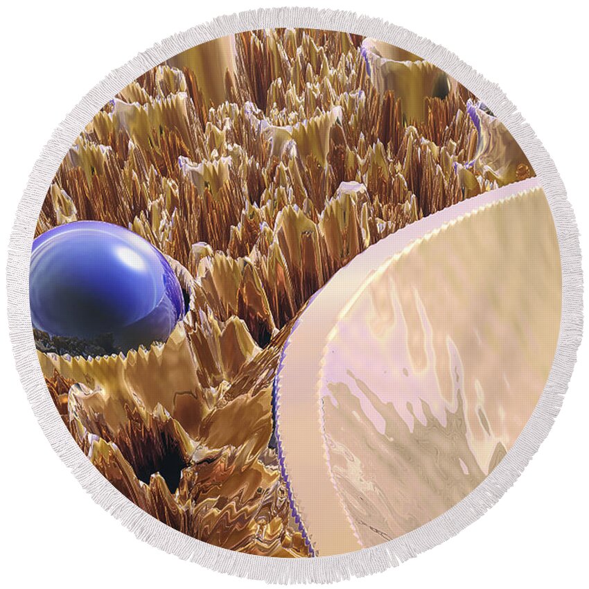 Spheres Round Beach Towel featuring the digital art Macro Fractal With Blue Spheres by Phil Perkins