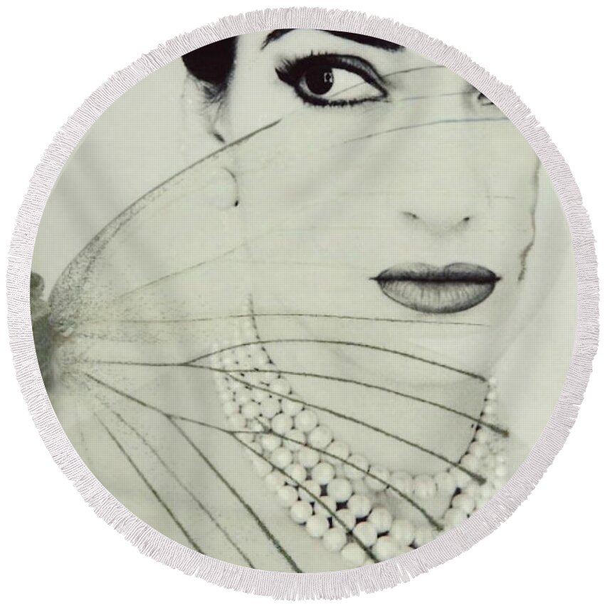 Maria Callas Round Beach Towel featuring the digital art Madam Butterfly - Maria Callas by Paul Lovering