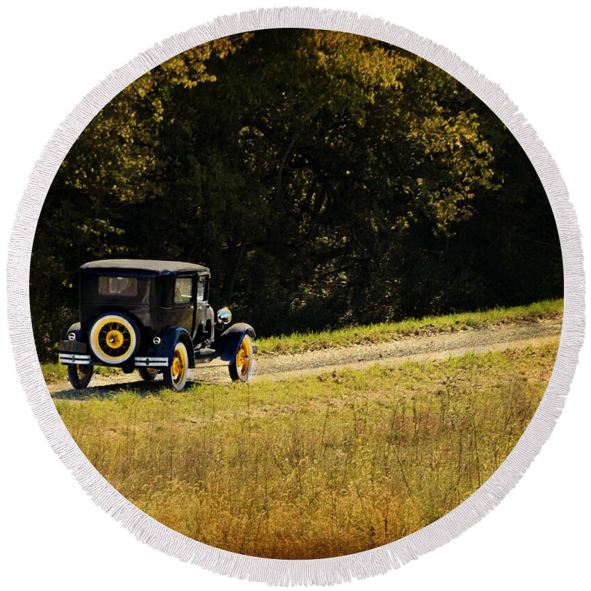 Madison County Back Roads-ford Round Beach Towel featuring the photograph Madison County Back Roads-Ford by Kathy M Krause