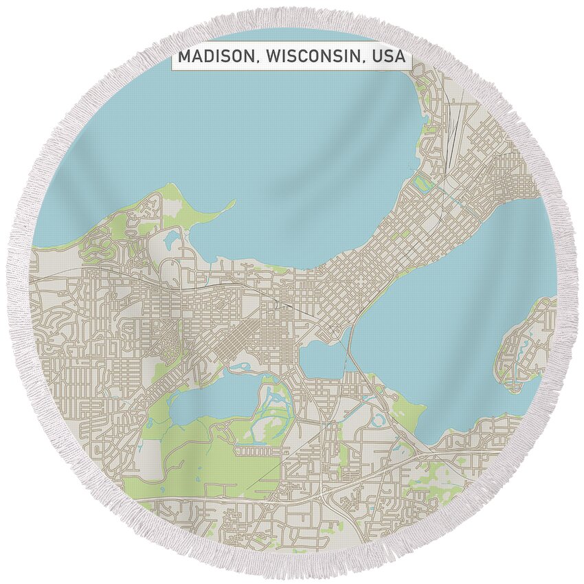 Madison Round Beach Towel featuring the digital art Madison Wisconsin US City Street Map by Frank Ramspott