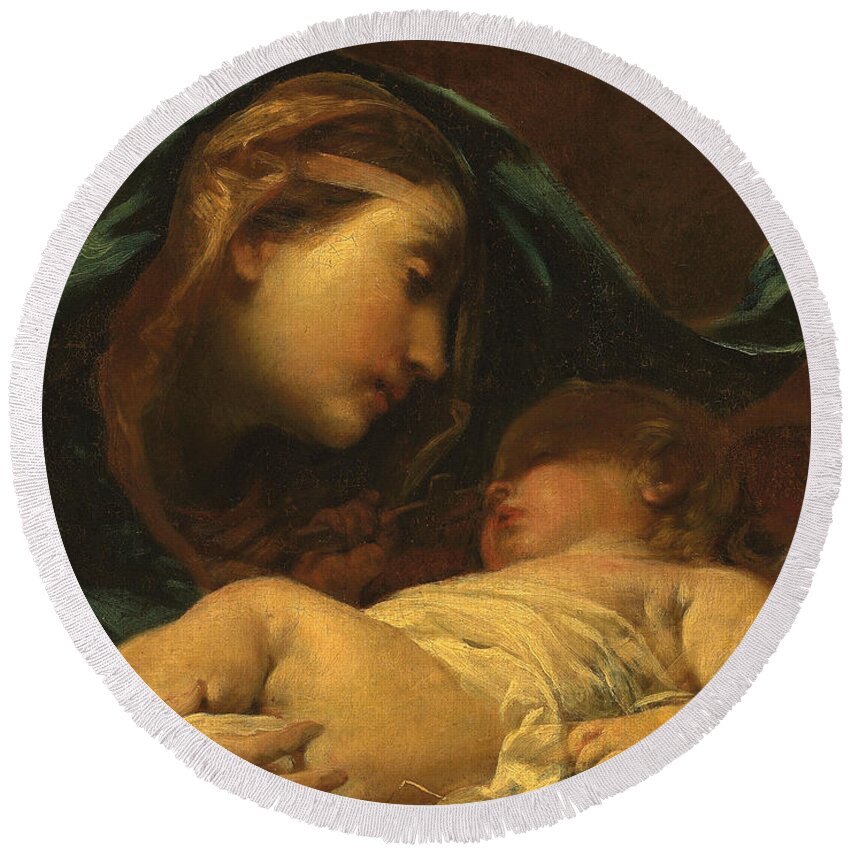 Madonna Round Beach Towel featuring the painting Madonna and Child by Giuseppe Maria Crespi