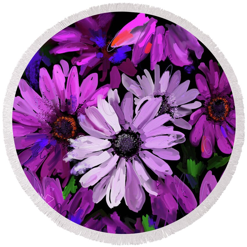 Dc Langer Round Beach Towel featuring the painting Magenta Flowers by DC Langer