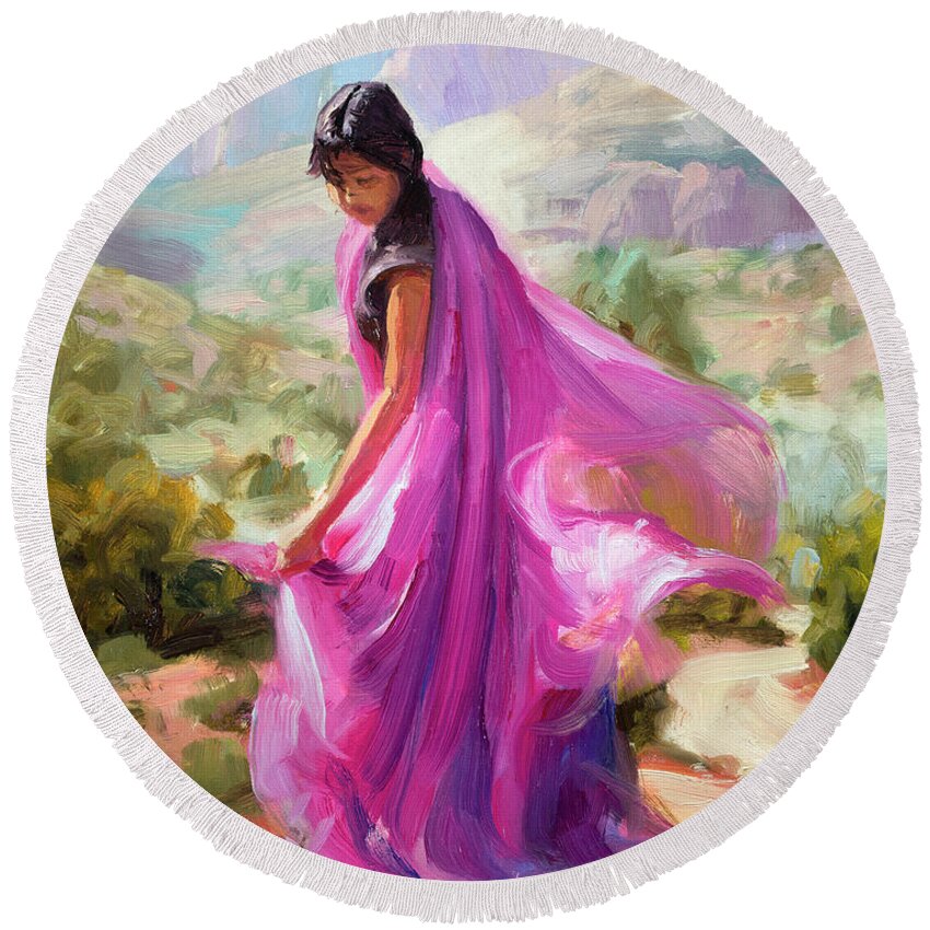 Southwest Round Beach Towel featuring the painting Magenta in Zion by Steve Henderson