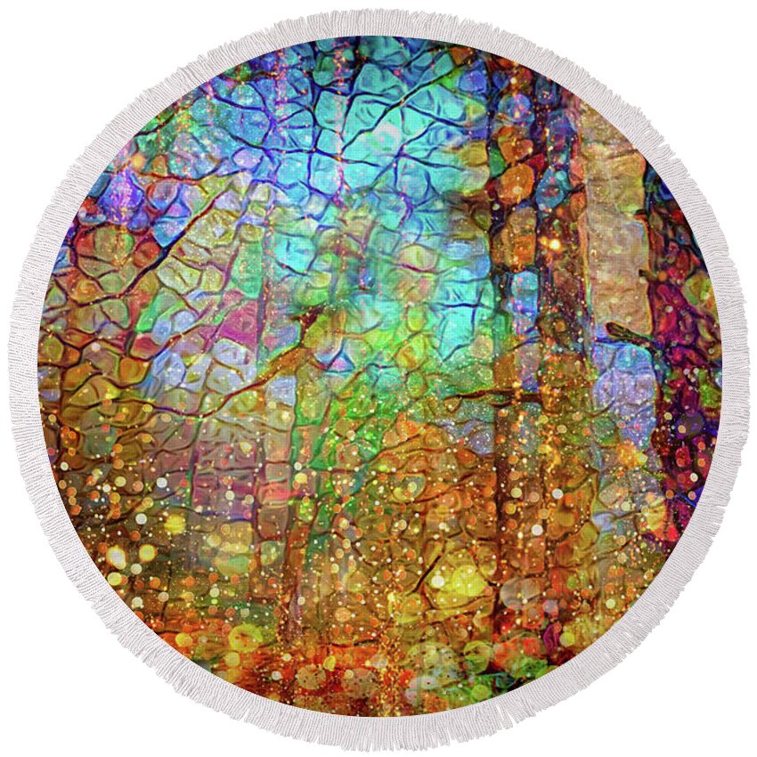 Deep In The Woods Round Beach Towel featuring the mixed media Magical woods by Lilia S