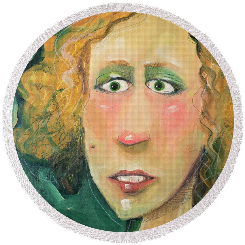 Woman Round Beach Towel featuring the painting Magill with eyes by Tim Nyberg