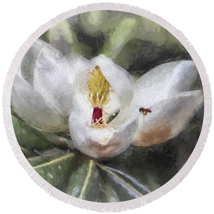 Magnolia Round Beach Towel featuring the digital art Magnolia Harvest by Georgianne Giese
