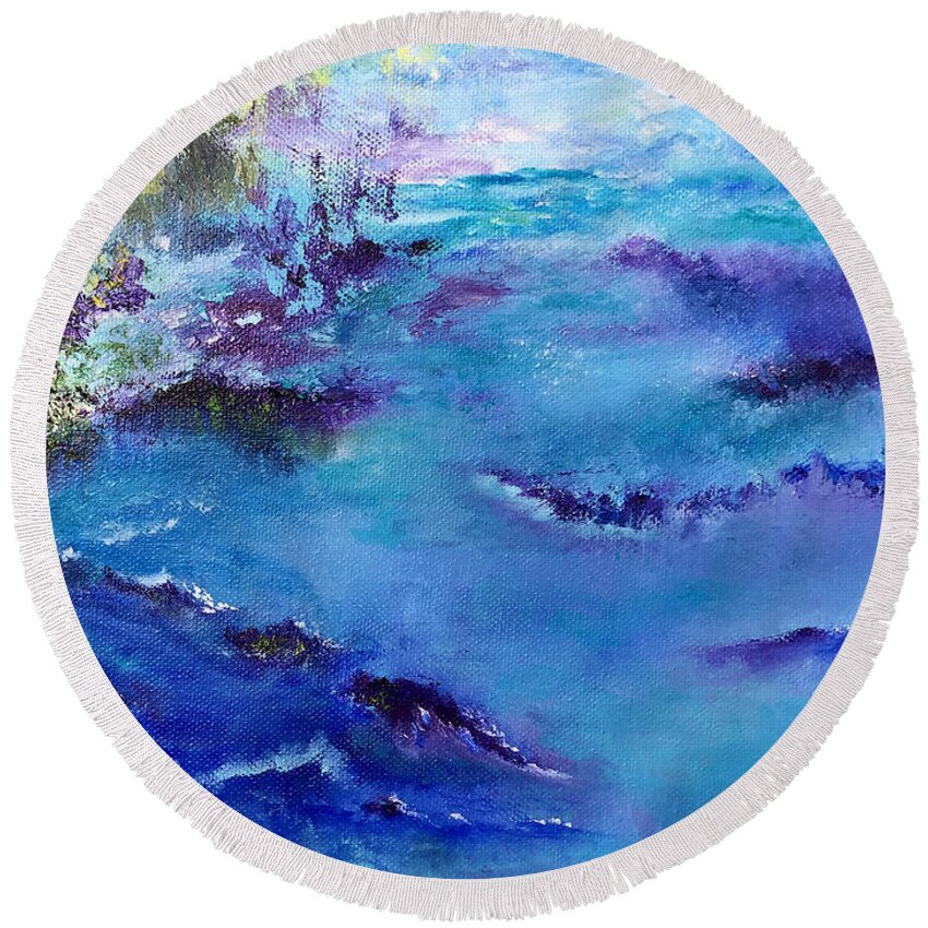 Impressionist Round Beach Towel featuring the painting Maine Coast, First Impression by Terry R MacDonald