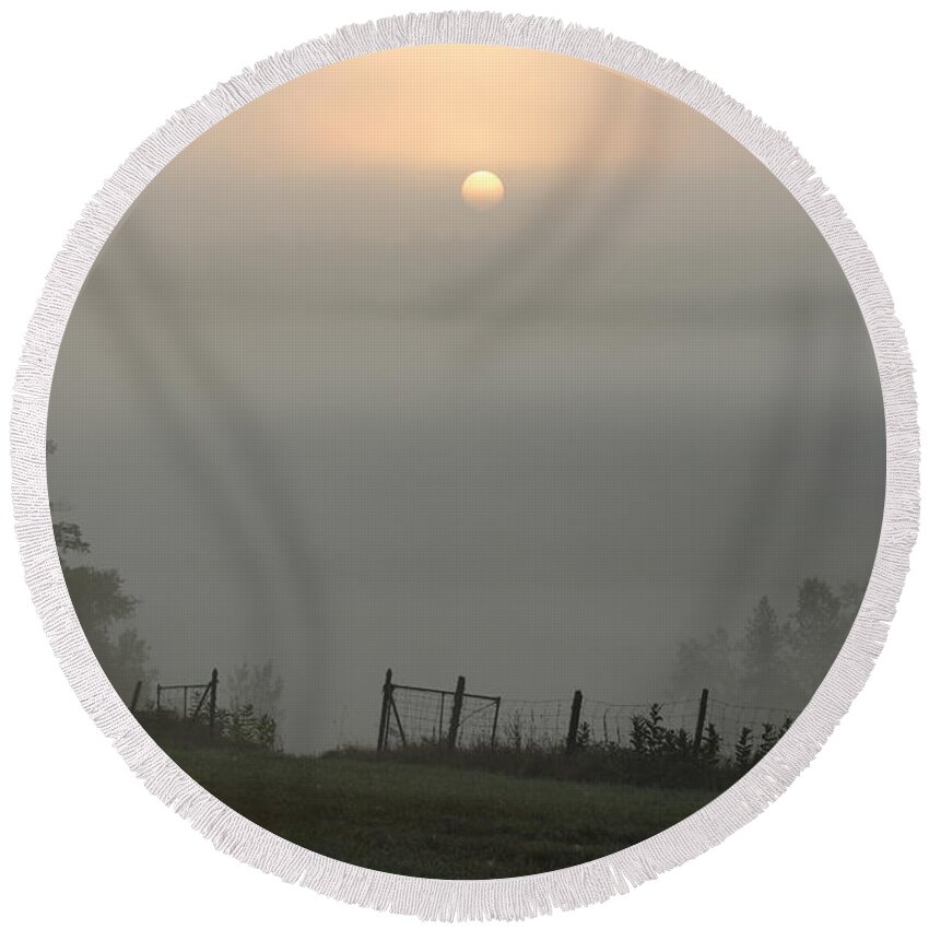 Landscape Round Beach Towel featuring the photograph Maine Morning by Doug Mills