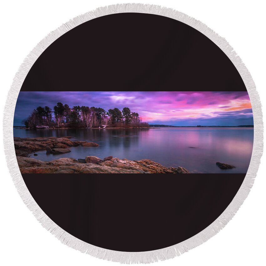 Maine Round Beach Towel featuring the photograph Maine Pound of Tea Island Freeport Sunset by Ranjay Mitra