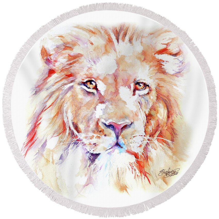 Africa Round Beach Towel featuring the painting Majestic African Lion by Stephie Butler