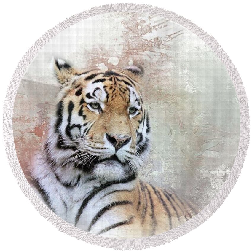 Siberian Tiger Round Beach Towel featuring the photograph Majestic by Eva Lechner