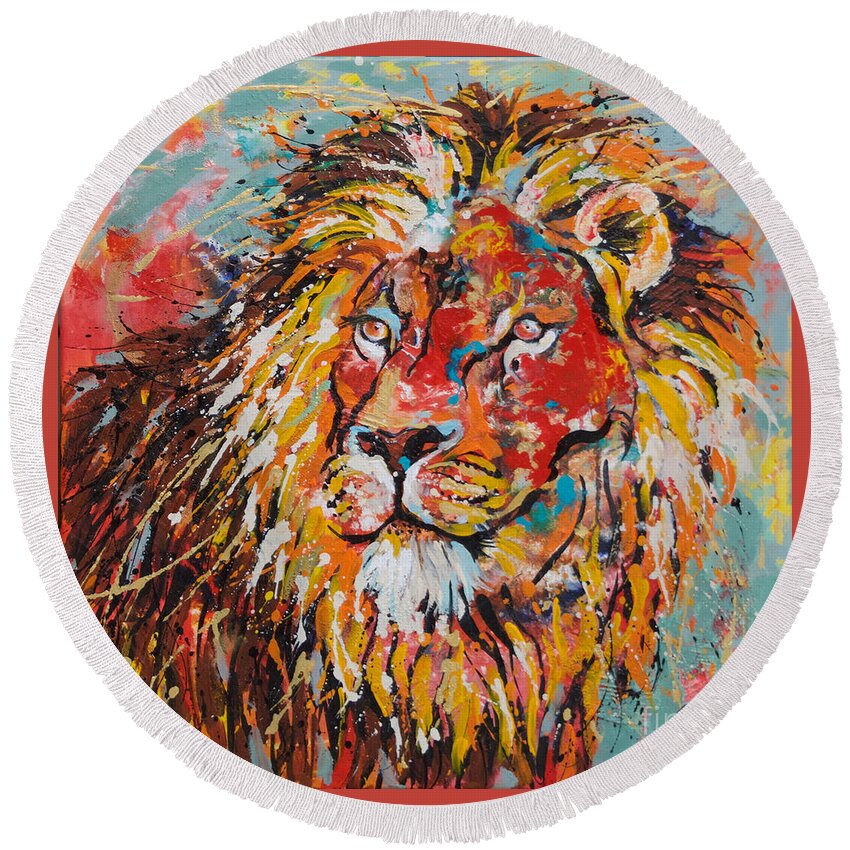 African Wildlife Round Beach Towel featuring the painting Majestic by Jyotika Shroff