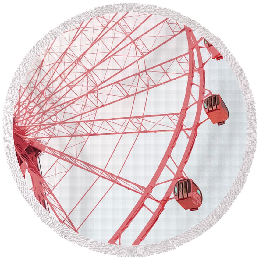 Malaga Noria Round Beach Towel featuring the painting Malaga, Ferris Wheel - 01 by AM FineArtPrints