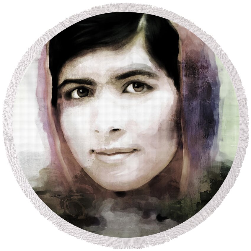 Malala Yousafzai Round Beach Towel featuring the painting Malala Yousaf Zai 10 by Gull G