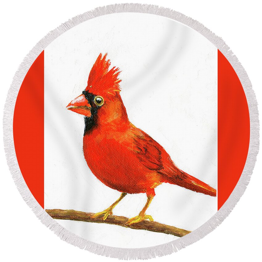 Cardinal Round Beach Towel featuring the painting Male Cardinal by Donna Tucker