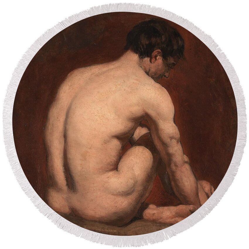 Nude Round Beach Towel featuring the painting Male Nude from the Rear by William Etty