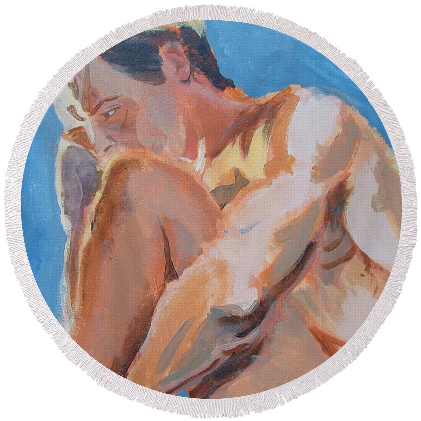 Male Nude Round Beach Towel featuring the painting Male Nude Painting by Mike Jory