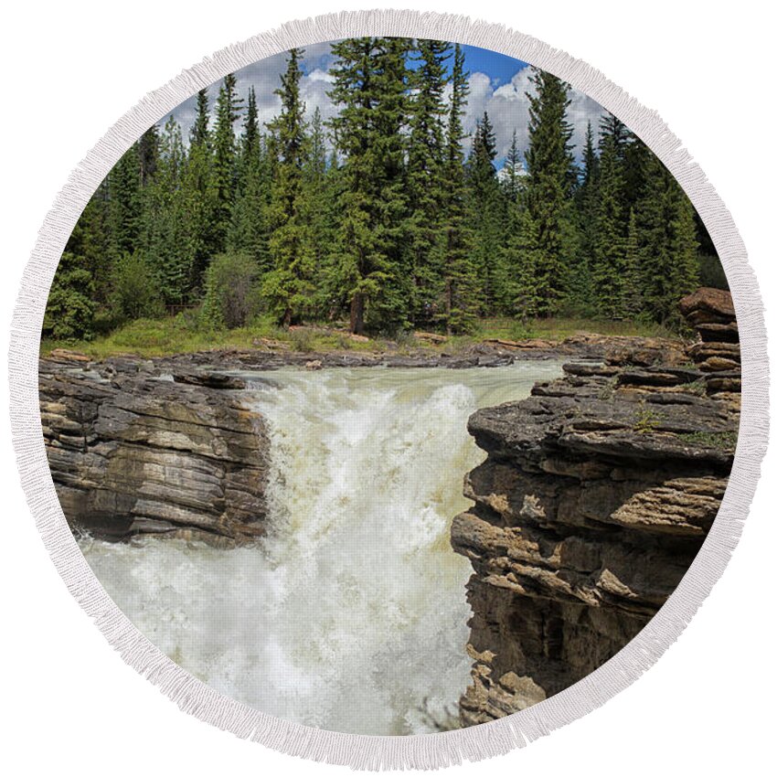Alberta Round Beach Towel featuring the photograph Maligne canyon by Patricia Hofmeester