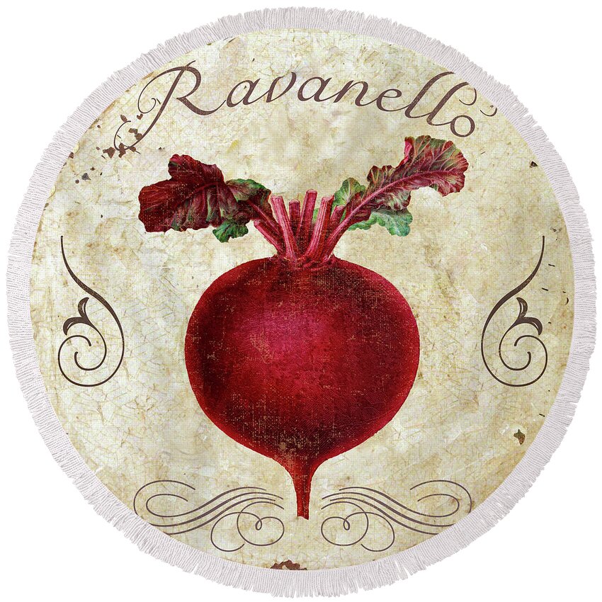 Radish Round Beach Towel featuring the painting Mangia Radish by Mindy Sommers