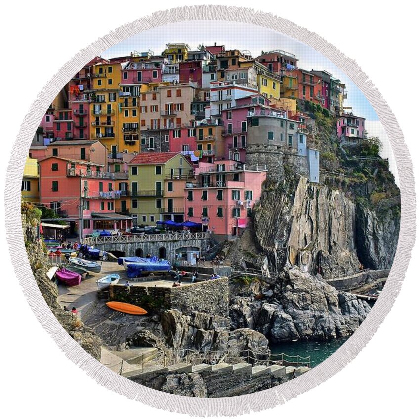 Manarola Round Beach Towel featuring the photograph Manarola Version Four by Frozen in Time Fine Art Photography