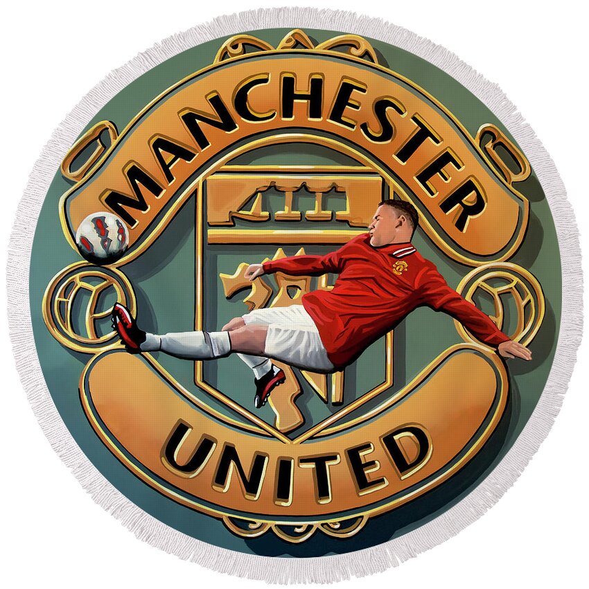 Wayne Rooney Round Beach Towel featuring the painting Manchester United Painting by Paul Meijering