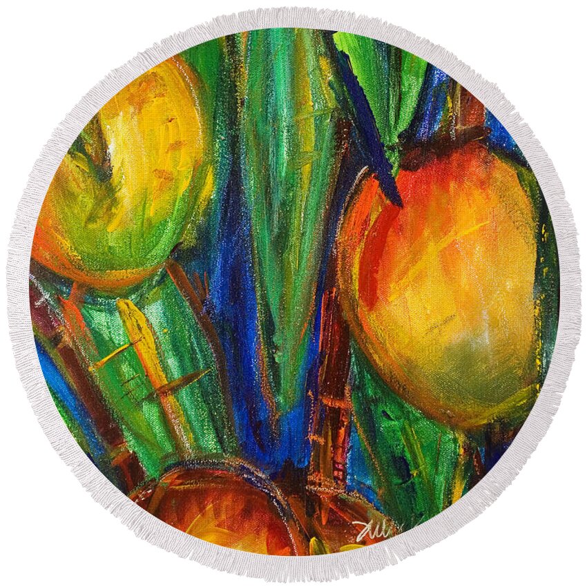 A4-csm0143 Round Beach Towel featuring the painting Mango Tree by Julie Kerns Schaper - Printscapes
