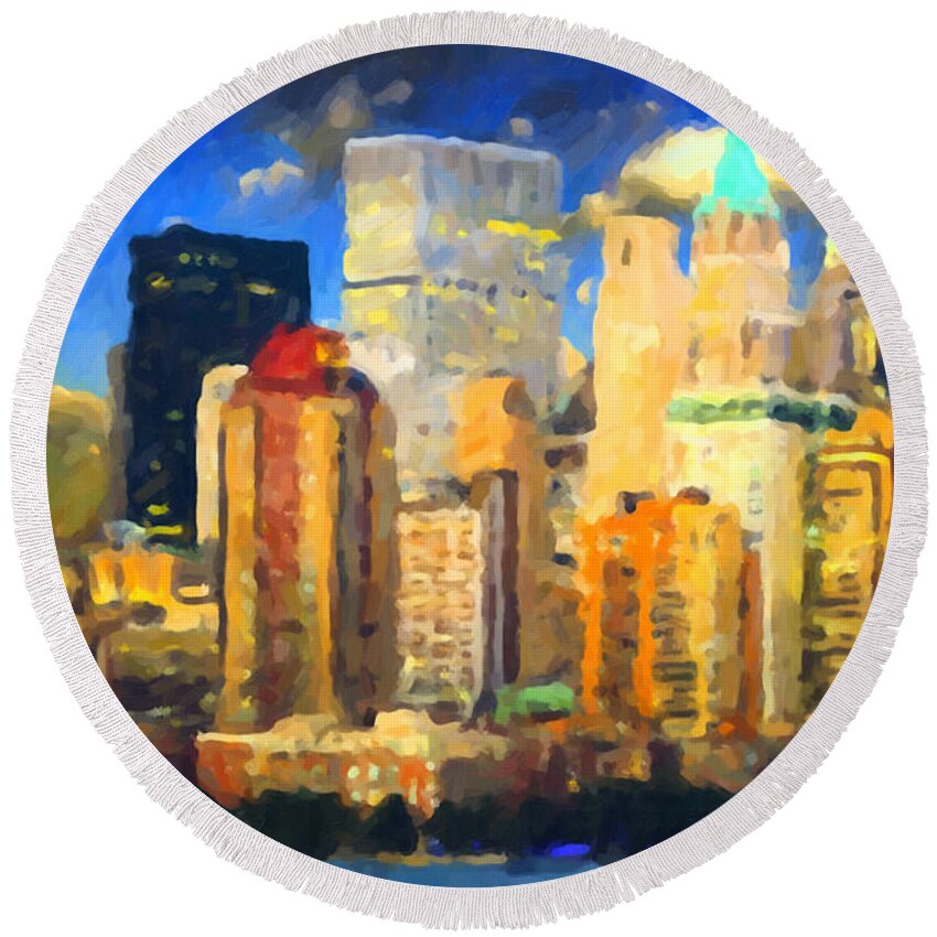 Mixed Media Round Beach Towel featuring the painting Manhattan by Chris Armytage
