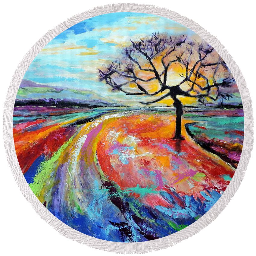 Contemporary Round Beach Towel featuring the painting Many Paths, One Destination by Jodie Marie Anne Richardson Traugott     aka jm-ART