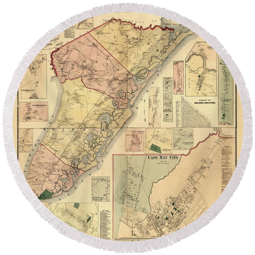 Map Of Cape May Round Beach Towel featuring the photograph Map Of Cape May 1872 by Andrew Fare